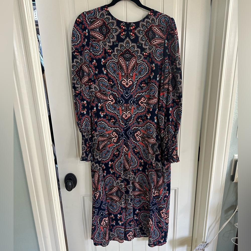Boden USA navy multi colored smocked cuff long sleeve dress. Adorable on. 12